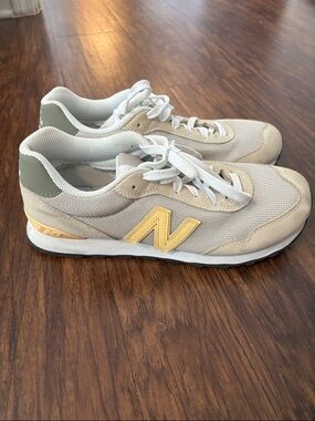 New Balance Women's Beige Sneakers with Yellow 'N' Accent